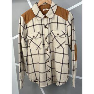 Faherty Daly Shirt Olivia Plaid Women’s Medium Flannel Tan Beige Button Up